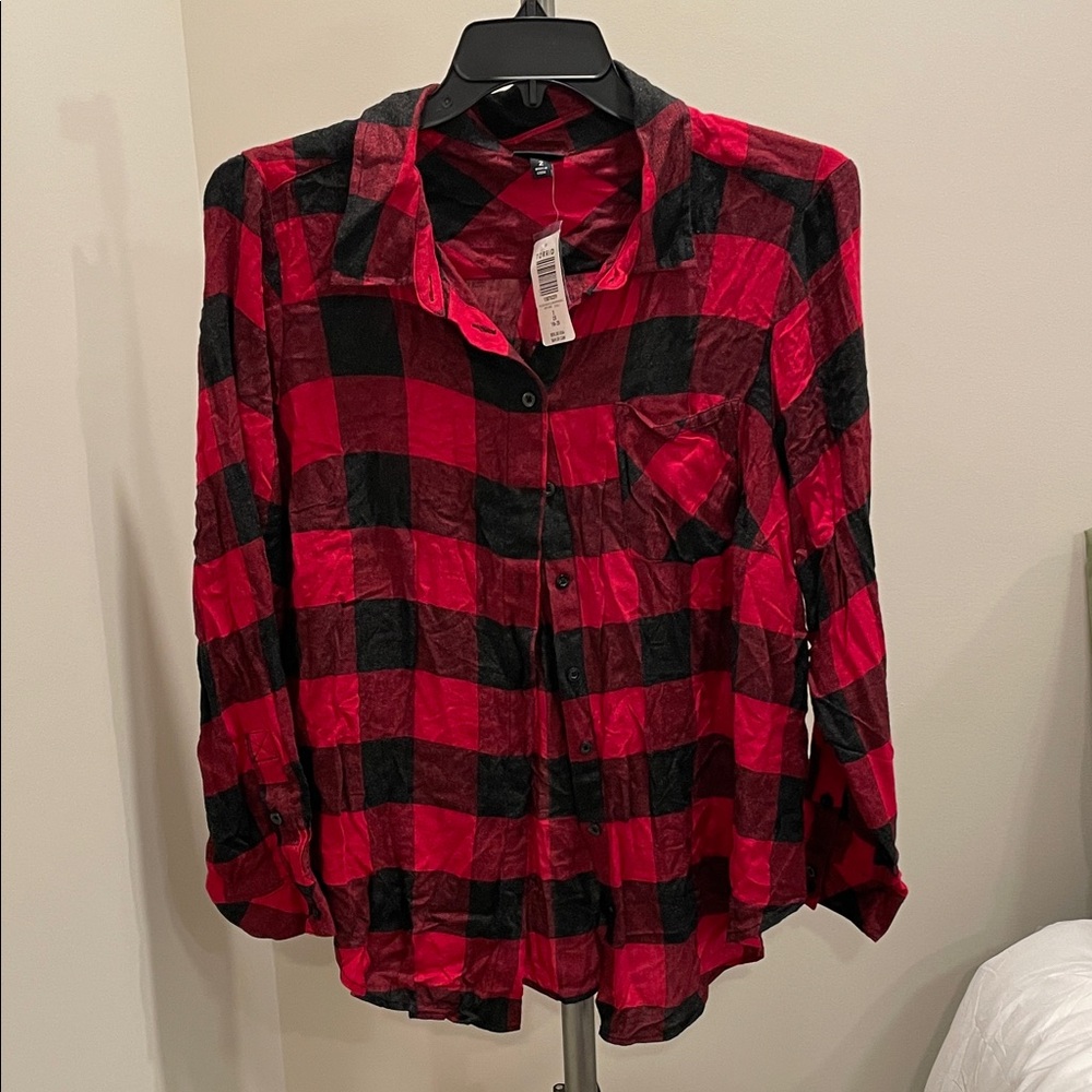 Torrid Red and Black Plaid Button-Down Shirt